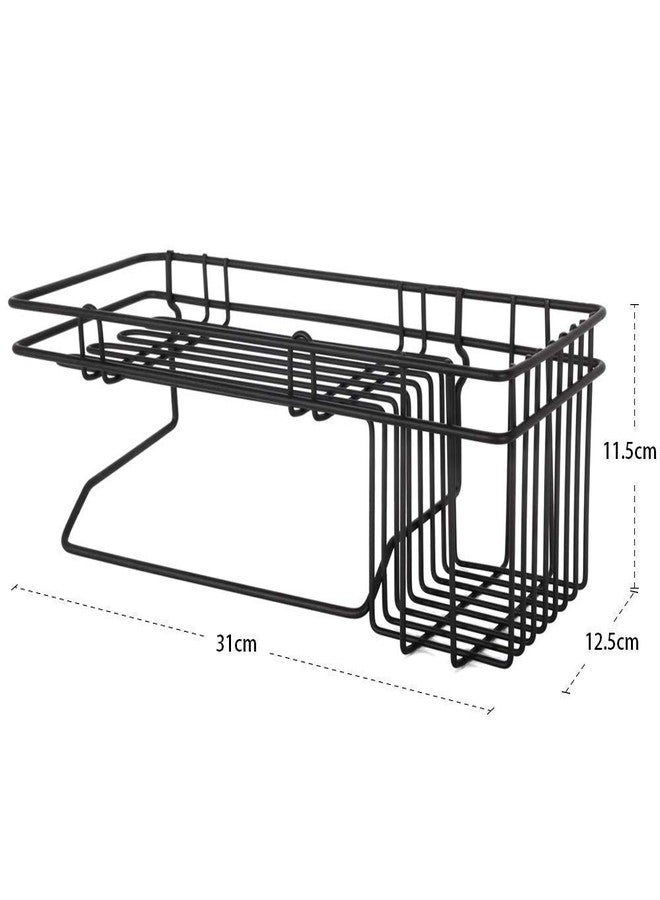 Zomoza Self Adhesive Wall Mounted Kitchen Storage Hanging Rack Basket with Tissue Holder and Kitchen Towel Holder Wardrobe Hanging Organizer Bathroom Storage Rack (Black) - Image 2